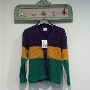 Kaplan Kids Colorblock Sweater cardigan Purple, Yellow, Green Mardi Gras medium